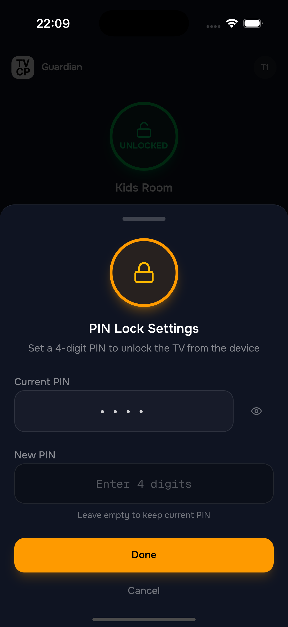 PIN lock settings on phone