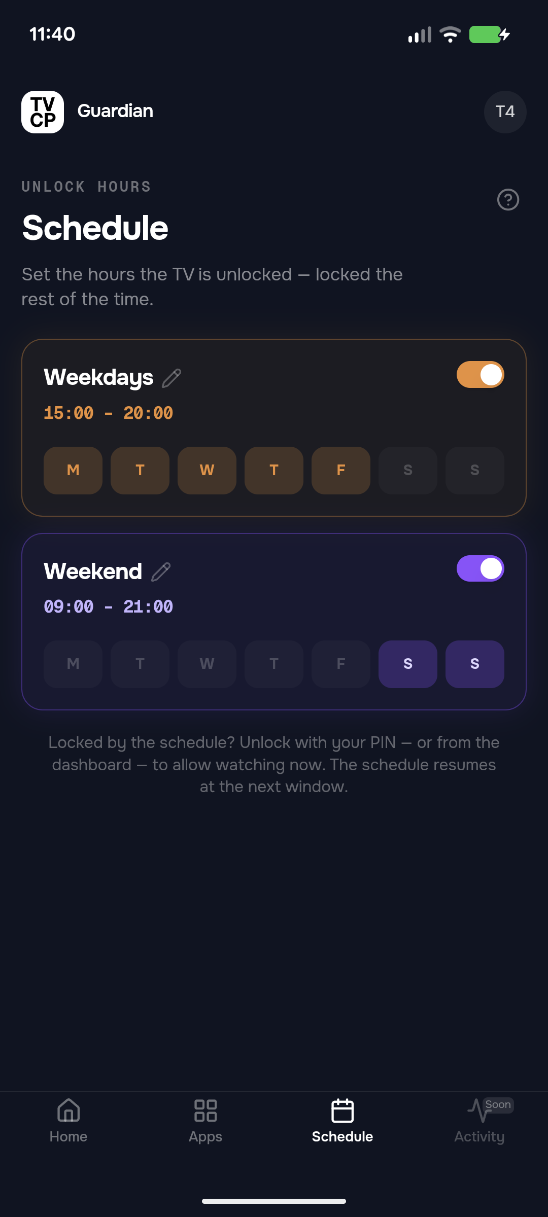 Set a viewing schedule from the phone app