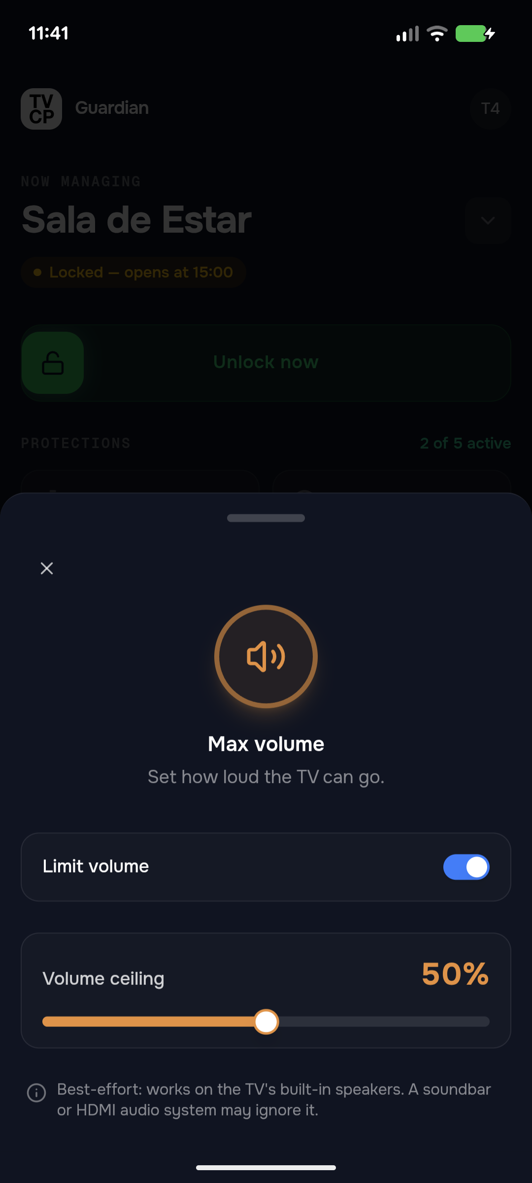 Set a max volume cap from the phone app